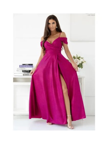 Šaty dlouhé společenské třpytivé na ramínka dámské nadrozměr VALENTINE (42-48) POLSKÁ MÓDA PMLAM25001117-8