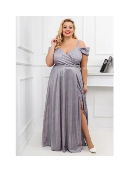 Šaty dlouhé společenské třpytivé na ramínka dámské nadrozměr VALENTINE (42-48) POLSKÁ MÓDA PMLAM25001117-10