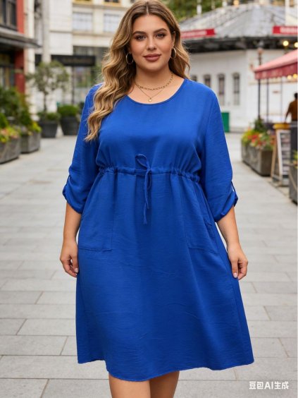 Šaty klasik stahovací 3/4 dlouhý rukáv dámské nadrozměr (48/50/52 ONE SIZE) ITALSKÁ MÓDA IM426002