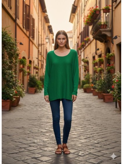 Svetr tenký úpletový dlouhý rukáv dámský (S/M/L ONE SIZE) ITALSKÁ MÓDA IMSM26001