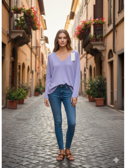 Svetr tenký úpletový dlouhý rukáv dámský (S/M/L ONE SIZE) ITALSKÁ MÓDA IMSM26002