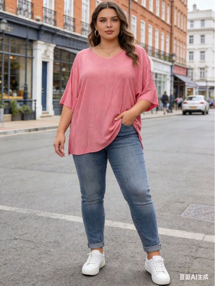 Tričko krátký rukáv dámské nadrozměr (54/56/58 ONE SIZE) ITALSKÁ MÓDA IM426020