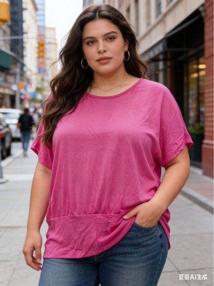 Tričko krátký rukáv dámské nadrozměr (54/56/58 ONE SIZE) ITALSKÁ MÓDA IM426023