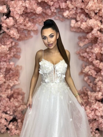 Šaty dlouhé svatební na ramínka dámské SOLVI (34-40) POLSKÁ MÓDA PMLPT26008