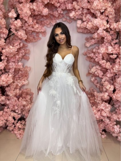 Šaty dlouhé svatební na ramínka dámské POSITANO (34-40) POLSKÁ MÓDA PMLPT26015