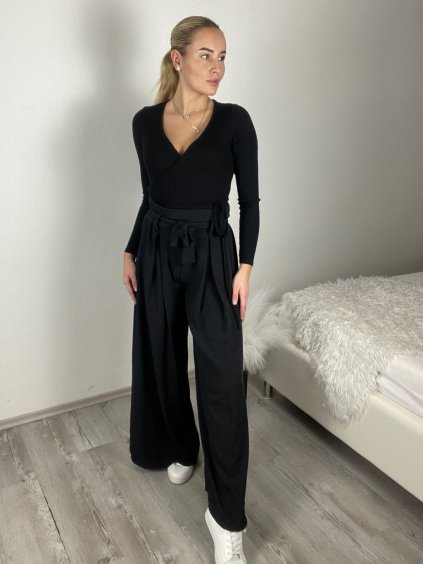 Kalhoty elegantní s páskem dámské (S/M/L ONE SIZE) ITALSKÁ MÓDA IMSM26034/DUR (Velikost S/M/L, Barva Černá)