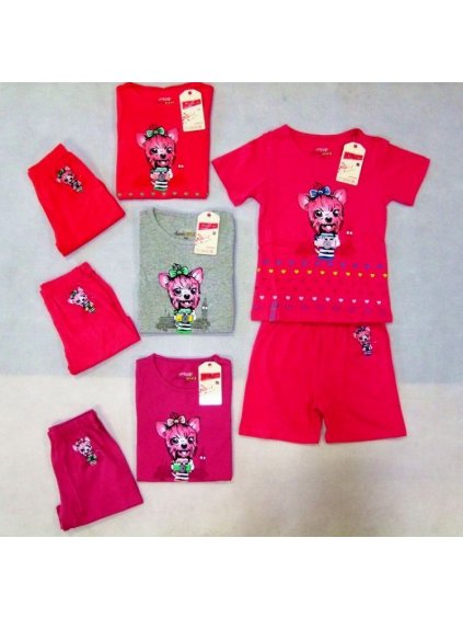 Pyžamo krátké dětské dívčí bavlněné (98-128) KUGO T580 červená 98 (barva šedá, Velikost 128)