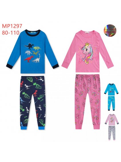 Pyžamo dlouhé  kojenecké dětské dívčí a chlapecké (80-110) KUGO MP1297 (Barva modrá, Velikost 98)
