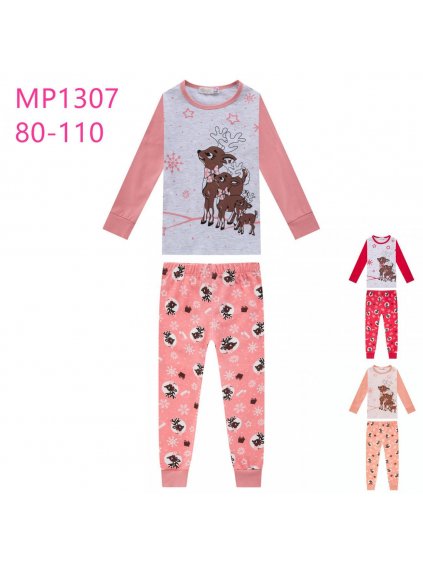 Pyžamo vánoční dlouhé kojenecké dětské dívčí (80-110) KUGO MP1307 (Barva šedá-růžová, Velikost 86-92)