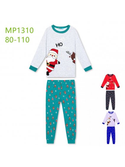 Pyžamo vánoční dlouhé kojenecké dětské chlapecké (80-110) KUGO MP1310 (Barva šedá, Velikost 86)