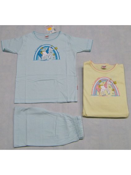 Pyžamo dětské dívčí krátké (100-130) CALVI 22-035 žlutá 100 (barva modrá světlá, Velikost 130)