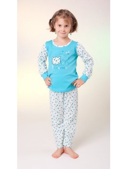 Pyžamo dlouhé dětské dívčí bavlněné (100-130) CALVI 13-493 modrá 130 (barva růžová, Velikost 120)