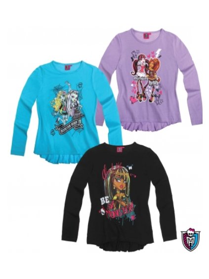 Tričko bavlněné dlouhý rukáv dorostenecké dívčí ( 128-164) MONSTER HIGH 87510 fialová 128 (barva fialová, Velikost 158)
