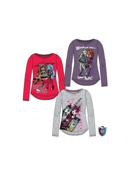 Tričko dlouhý rukáv dětské a dorostenecké dívčí (8-14LET) MONSTER HIGH 81491 červená 140 (barva šedá, Velikost 164)