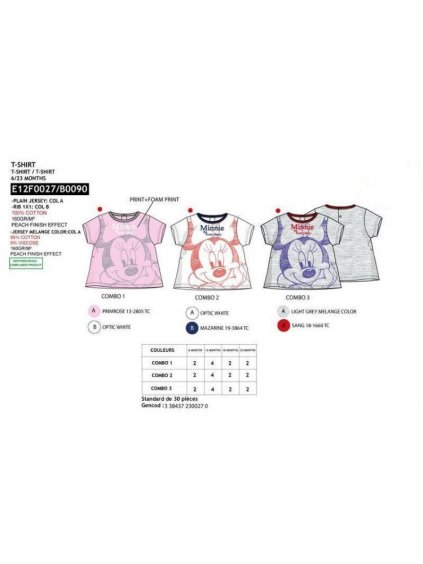 Tričko kojenecké dívčí (3-12MĚSÍCŮ) Mickey Mouse E12F0027 šedá 12měsíců (Barva růžová, Velikost 80)