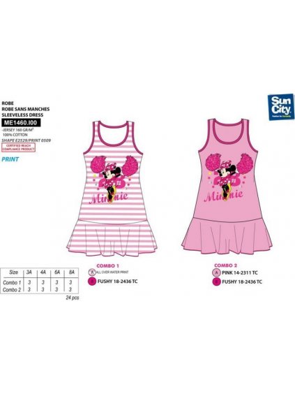 Šaty letní minnie mouse dětské dívčí (3-8 LET) SUN CITY ME1460 růžová 3roky (barva růžová, Velikost 110)