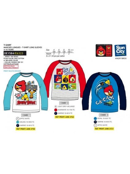 Tričko dlouhý rukáv angry birds dětské a dorost chlapecké (4-10 LET) SUN CITY OE1584 modrá 128