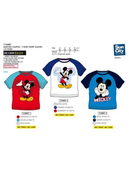 Tričko krátký rukáv mickey mouse dětské chlapecké bavlněné (3-8 LET) SUN CITY OE1309 bílá 98