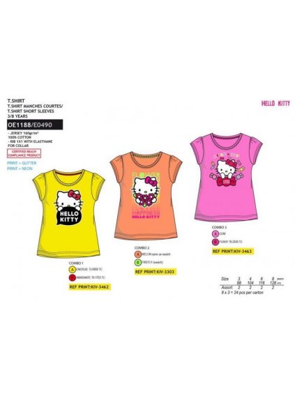 Tričko krátký rukáv hello kitty dětské dívčí bavlněné (3-8 LET) SUN CITY OE1188 (barva žlutá, Velikost 104)