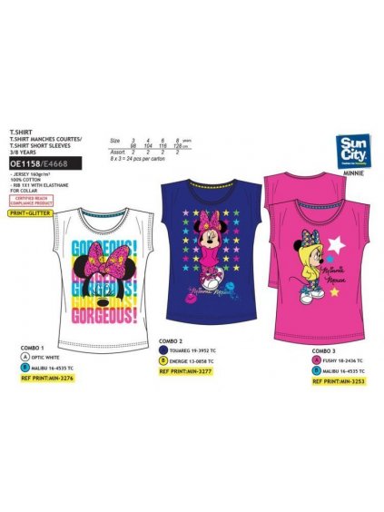 Tričko krátký rukáv dětské dívčí minnie mouse (98-128 CM) SUN CITY OE1158 modrá 94 (barva růžová, Velikost 104)