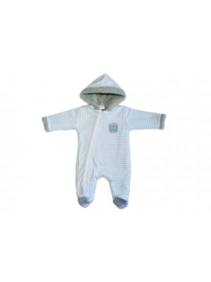Kombinéza/ overal bavlněný podšitý chlupatinou kojenecká chlapecká (56-74) JAPITEX 211606 (Barva šedá-modrá, Velikost 74)