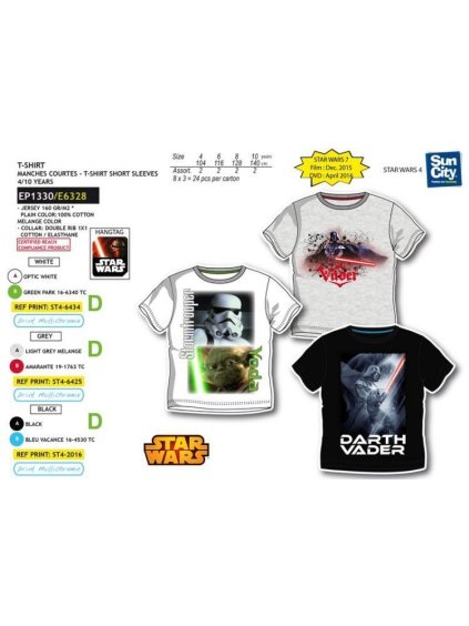 Tričko krátký rukáv star wars dětské dorost chlapecké (4-10 LET) SUN CITY EP1330 104/4roky bílá