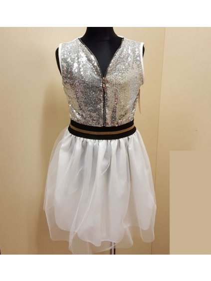 Šaty luxusní s flitry tylová sukně dětské dívčí (4-14 LET) ITALSKÁ MLADÁ MÓDA A1350IMM 104/4roky bílá