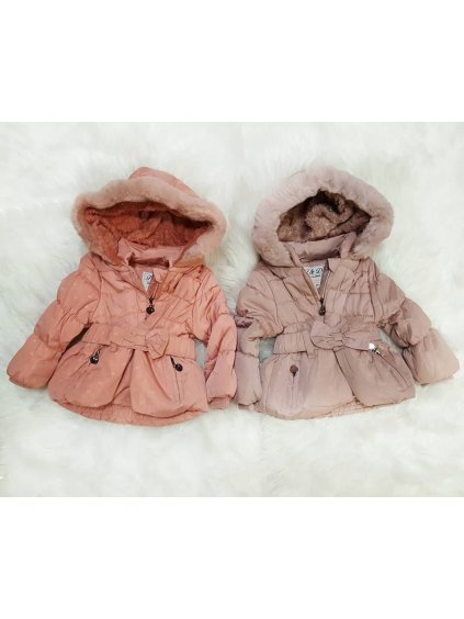 Bunda  kabát zimní zateplená kožíškem kojenecká dětská dívčí (6-36 MĚS.) FAD TM218L-101 (Barva lososová, Velikost 74-80)