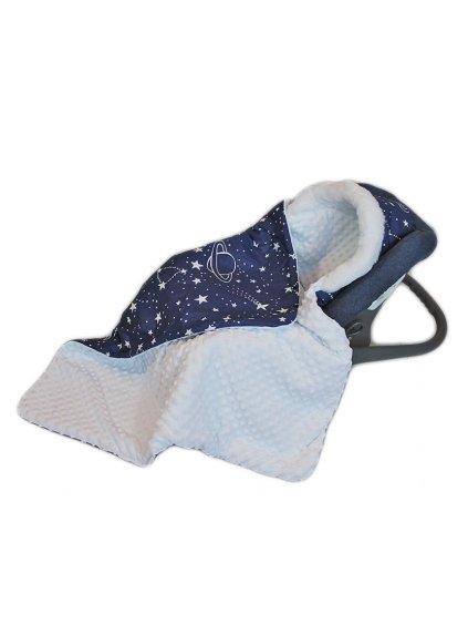 Deka minky s kožešinkou multifunkční 3 v 1 s otvory na bezpečností pásy, s kapucí 90x90cm Baby Nellys 30998601 hvězdičky bílé