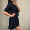 Šaty košilové dlouhý 3/4 rukávem dámské s kapsou tenké (uni s-l) ITALSKá MóDA IM318335/DR (Velikost S/M/L, Barva bílá)