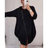 Mikina prodloužená s kapucí na zip dlouhý rukáv dámská (L/XL ONE SIZE) ITALSKÁ MÓDA IMD21958/DR (Velikost S/M/L, Barva Černá)