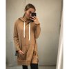 Mikina oversize bavlněná dlouhý rukáv s kapucí dámská (S/M ONE SIZE) ITALSKÁ MÓDA IMWK21064/DR (Velikost S/M/L, Barva hnědá camel)