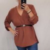 Šaty košilové s páskem dlouhý rukáv dámské (2XL/3XL ONE SIZE) ITALSKÁ MÓDA IM321525/DR (Velikost 2XL/3XL, Barva Černá)