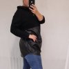 Mikina oversize balvněná dlouhý rukáv s kapucí dámská koženka (XL/2XL ONE SIZE) ITALSKÁ MÓDA IMW21047/DR (Velikost XL/2XL, Barva Černá)