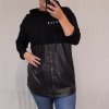 Mikina oversize balvněná dlouhý rukáv s kapucí dámská koženka (XL/2XL ONE SIZE) ITALSKÁ MÓDA IMW21047/DR (Velikost XL/2XL, Barva Černá)