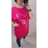 Tunika prodloužená oversize krátký rukáv dámská nadrozměr (2XL/3XL ONE SIZE) ITALSKÁ MÓDA IM422353 (Velikost 2XL/3XL, Barva růžová)