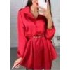 Šaty košilové elegantní saten s páskem dlouhý rukáv dámské (S/M ONE SIZE) ITALSKÁ MÓDA IMM22025 (Velikost S/M/L, Barva Černá)