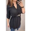 Šaty elegantní s páskem douhý rukáv (L/XL ONE SIZE) ITALSKá MODA IMM21u3297 (Velikost S/M/L, Barva Černá)
