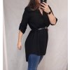 Šaty elegantní s páskem douhý rukáv (L/XL ONE SIZE) ITALSKá MODA IMM21u3297 (Velikost S/M/L, Barva Černá)
