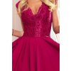 300-4 PATRICIA - dress with longer back with lace neckline - Burgundy color NMC-300-4 (Velikost S, Barva _barva viz foto)