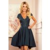 300-5 PATRICIA - dress with longer back with lace neckline - green color (Velikost S, Barva _barva viz foto)