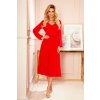 304-3 Šifónové midi šaty s výstřihem a límcem - Červené (Velikost S, Barva _barva viz foto)