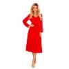 304-3 Šifónové midi šaty s výstřihem a límcem - Červené (Velikost S, Barva _barva viz foto)