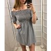 Šaty carmen letní krátké dámské proužek s odhalenými ramenami (uni s / m) ITALSKÁ MÓDA IM920120/DR (Barva světle modrá)