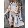 Šaty elegantní dlouhý rukáv s volánky dámské (UNI S/L) ITALSKÁ MÓDA IMY20197 (Velikost S/M/L, Barva tmavě béžová)