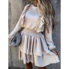 Šaty elegantní dlouhý rukáv s volánky dámské (UNI S/L) ITALSKÁ MÓDA IMY20197 (Velikost S/M/L, Barva tmavě béžová)