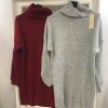Šaty pletené svetr prodloužený s rolákem dlouhý rukáv dámský (S/M/L ONE SIZE) ITALSKÁ MÓDA IM22080085/DR (Velikost S/M/L, Barva tmavě béžová)