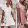 Šaty elegantní košilové krátký rukáv dámské (S/M ONE SIZE) ITALSKÁ MÓDA IMWK21B21062/DR (Velikost S/M/L, Barva zelená khaki)
