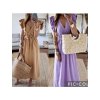 Šaty dlouhé letní krátký rukáv dámské (S/M ONE SIZE) ITALSKÁ MÓDA IMWL21102 (Velikost S/M/L, Barva béžová)
