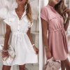 Šaty elegantní košilové krátký rukáv dámské (S/M ONE SIZE) ITALSKÁ MÓDA IMWK21B21062K,B/DR (Velikost S/M/L, Barva Černá)